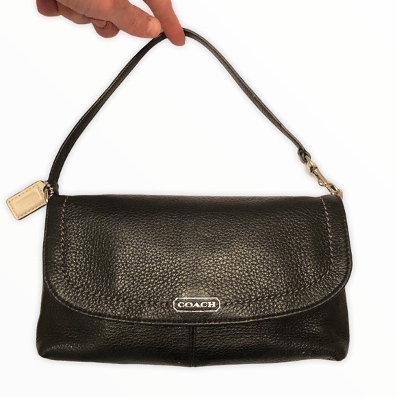 Coach black leather mini clutch wristlet bag
